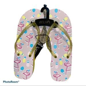 dELiA*s Yellow Pink Flamingo FLIP FLOPS Shoes NWT
